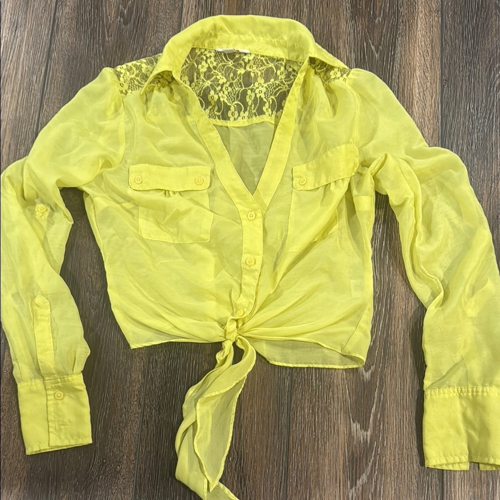 Yellow Sheer Lace Women's Top Candies XS